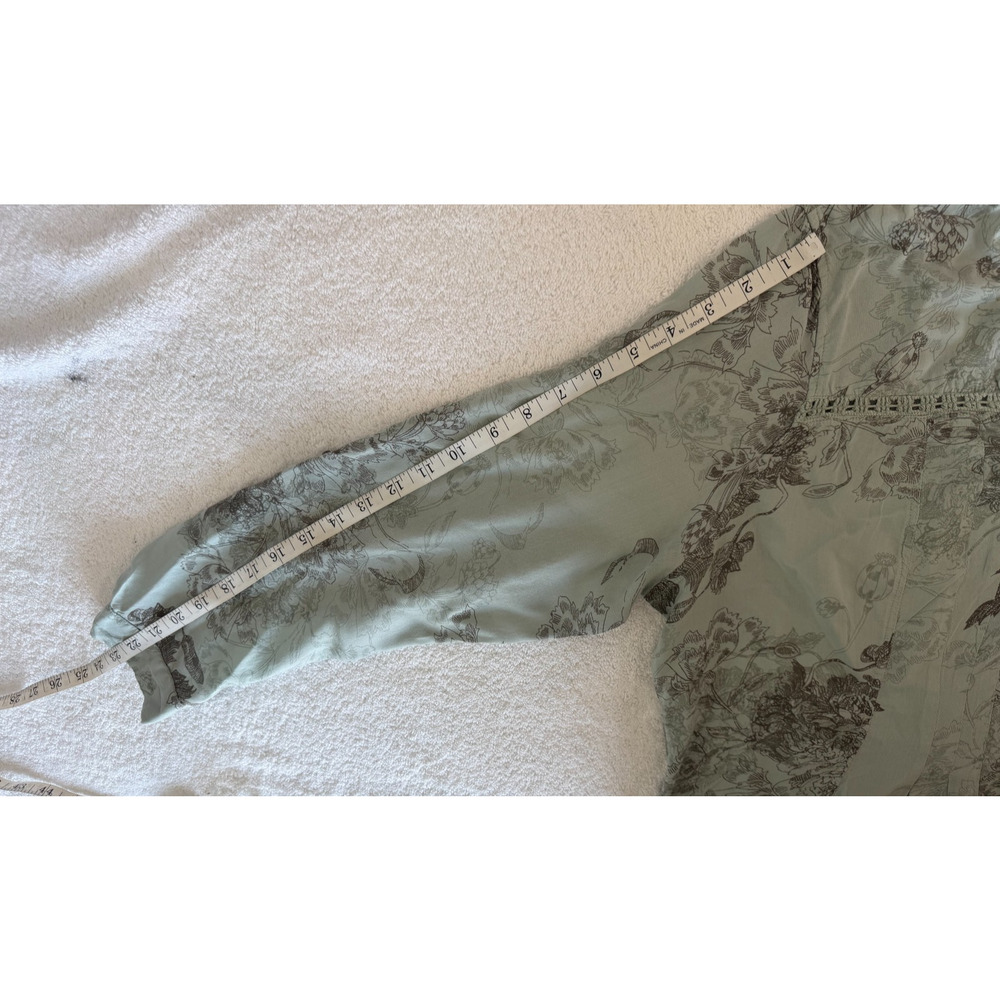 Vintage America Boho Peasant Tunic Top sage Floral Crochet Trim Cottagecore L - Picture 7 of 10